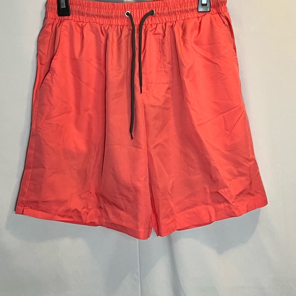 Coral and Grey athletic shorts with attached biker shorts with pockets. Medium